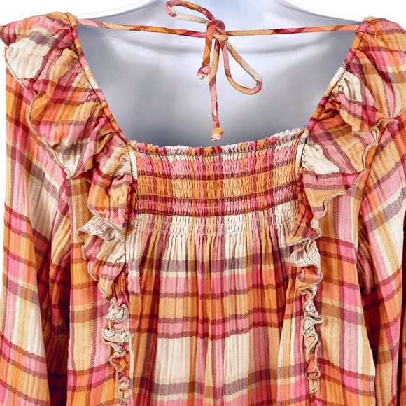 Free People Sienna Plaid Pullover Blouse Small - Picture 7 of 11
